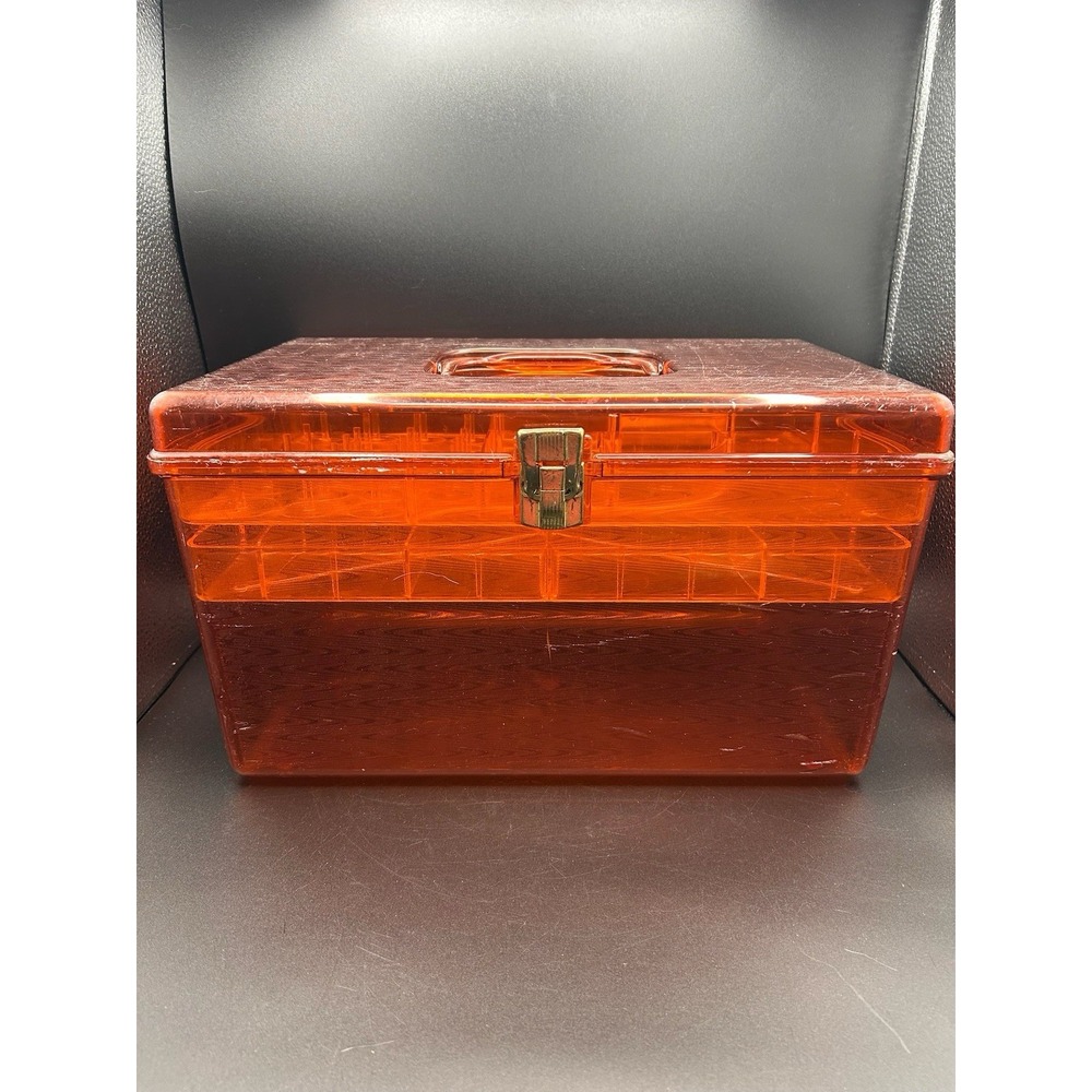 Wilson Plastic Amber Sewing Box Two Notions Trays Large Size 14"x8"x8"